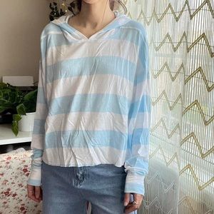 Colsie Blue White Stripe Hooded Sweatshirt